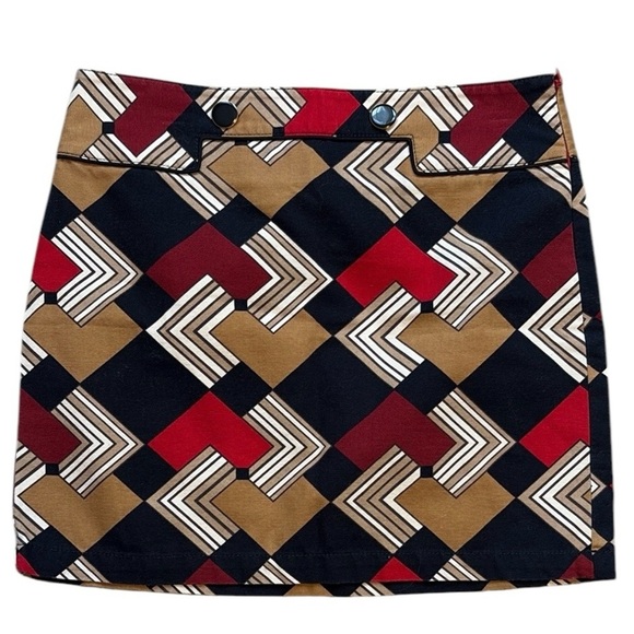 LOFT Dresses & Skirts - Loft Geometric Patterned Skirt A-Line Mini Red, Black, and Brown Size 6
